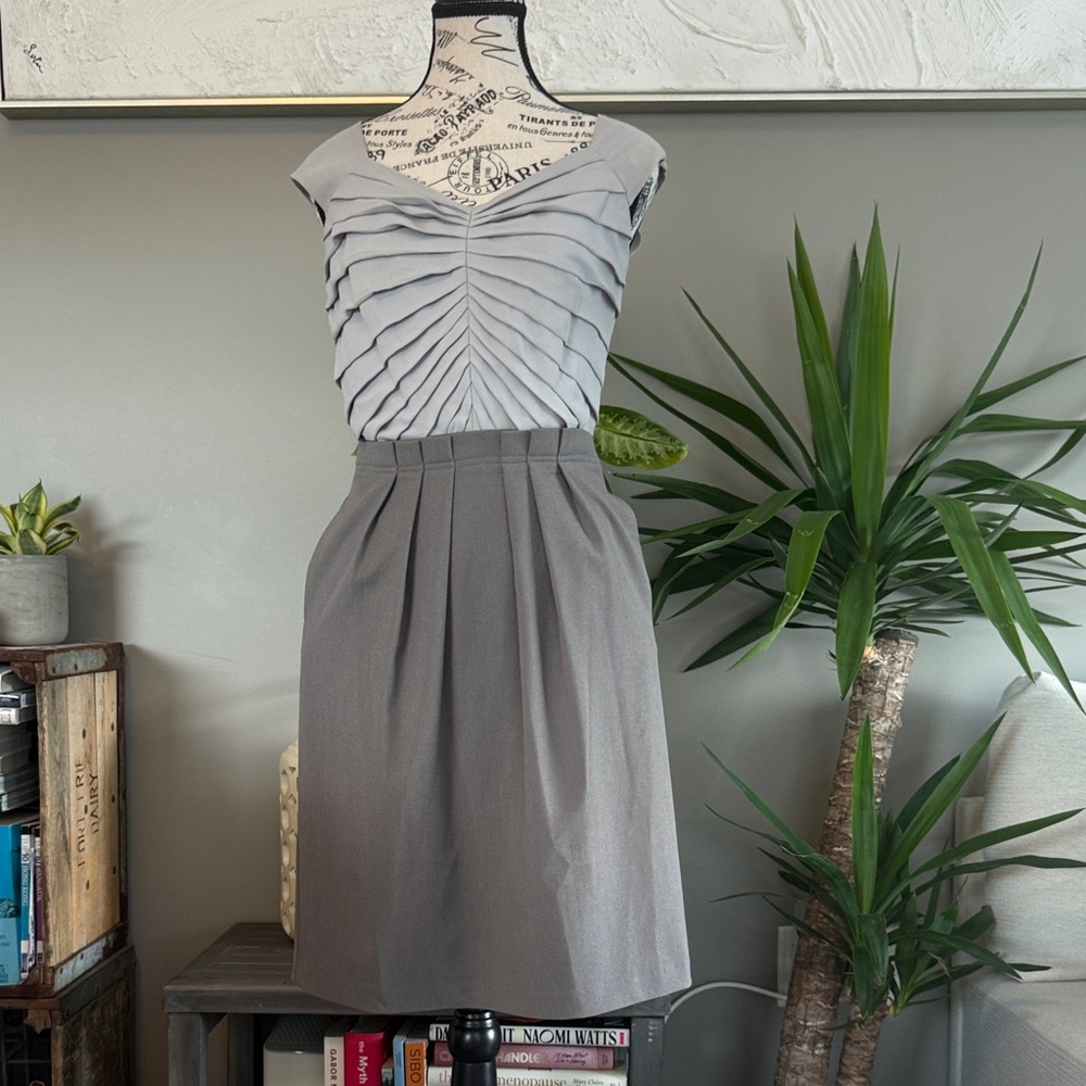 Max & Cleo Soft Gray Pleated Midi Dress
